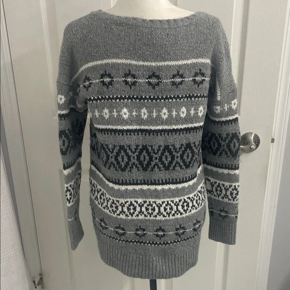 Gray Fair Isle Patterned Women's Sweater Sz M - Picture 6 of 11